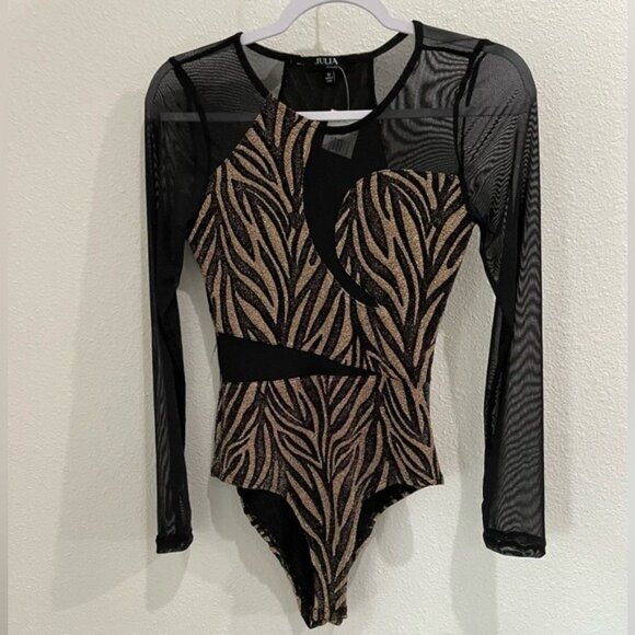 New Julia Metallic Lace Body Suit Animal Print Romantic  Dark Sexy Date Night - Picture 1 of 9